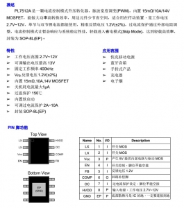 鋰電池陞壓12V1.5A，5V陞壓12V1.5A芯片-PL7512A