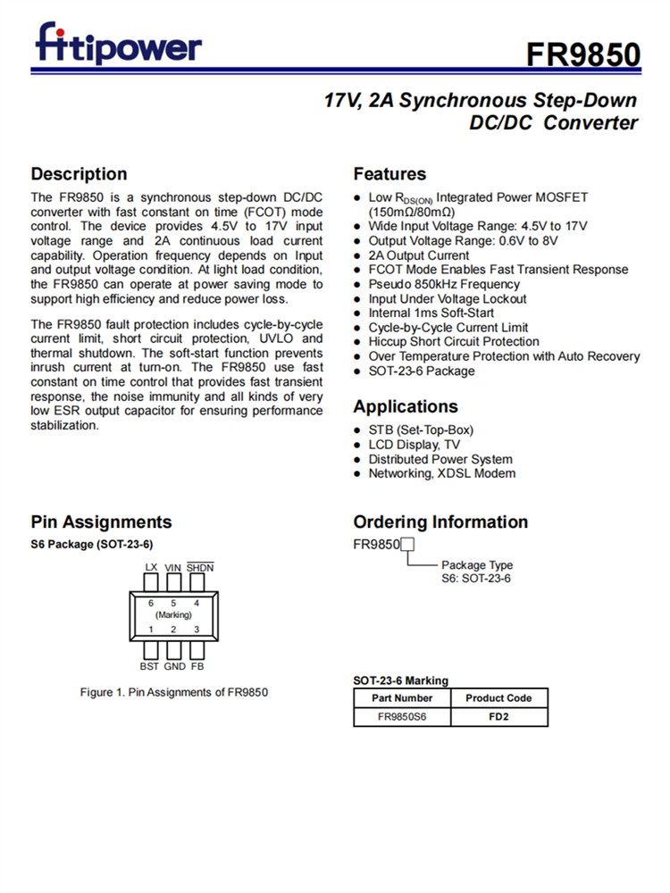 FR9850 2A同步降壓DC/DC轉(zhuǎn)換器 FR9850 2A同步降壓DC/DC轉(zhuǎn)換器