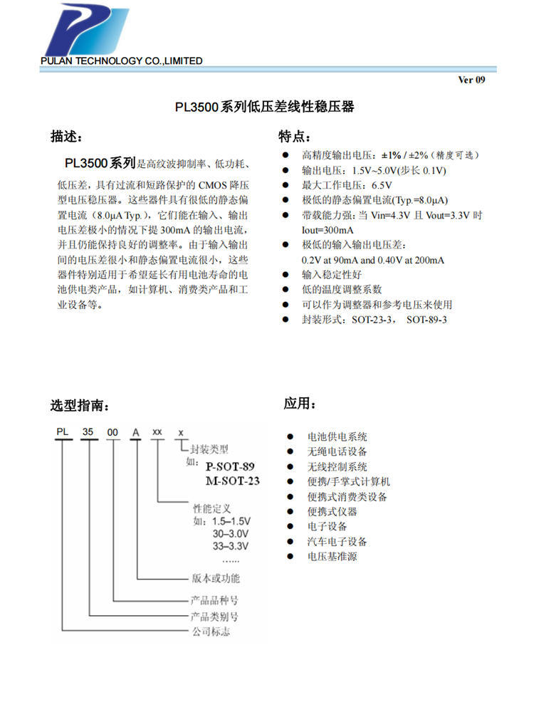 PL3500繫列 CMOS 降壓型電壓穩(wěn)壓器芯片 PL3500繫列 CMOS 降壓型電壓穩(wěn)壓器芯片