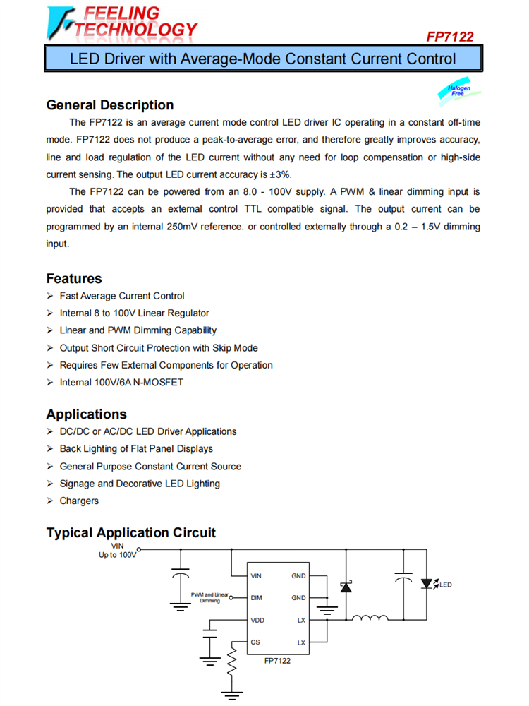 FP7122 具有平均模式恆定電流控製的LED驅(qū)動(dòng)器芯片 FP7122 具有平均模式恆定電流控製的LED驅(qū)動(dòng)器芯片