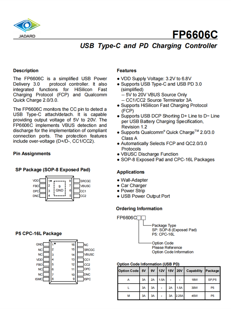 天德鈺FP6606C USB-PD3.0與Type-C協(xié)議控制器 天德鈺FP6606C USB-PD3.0與Type-C協(xié)議控制器