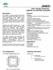 JD6621 快速充電協(xié)議IC USB-PD 3.0與PPS控制器 百盛電子代理商