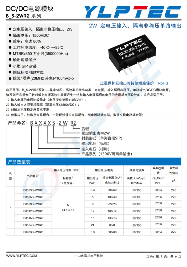 B2412S-2WR2 輸入電壓21.6V~26.4V 輸出電壓12V輸出功率2W166mA B2412S-2WR2 輸入電壓21.6V~26.4V 輸出電壓12V輸出功率2W166mA