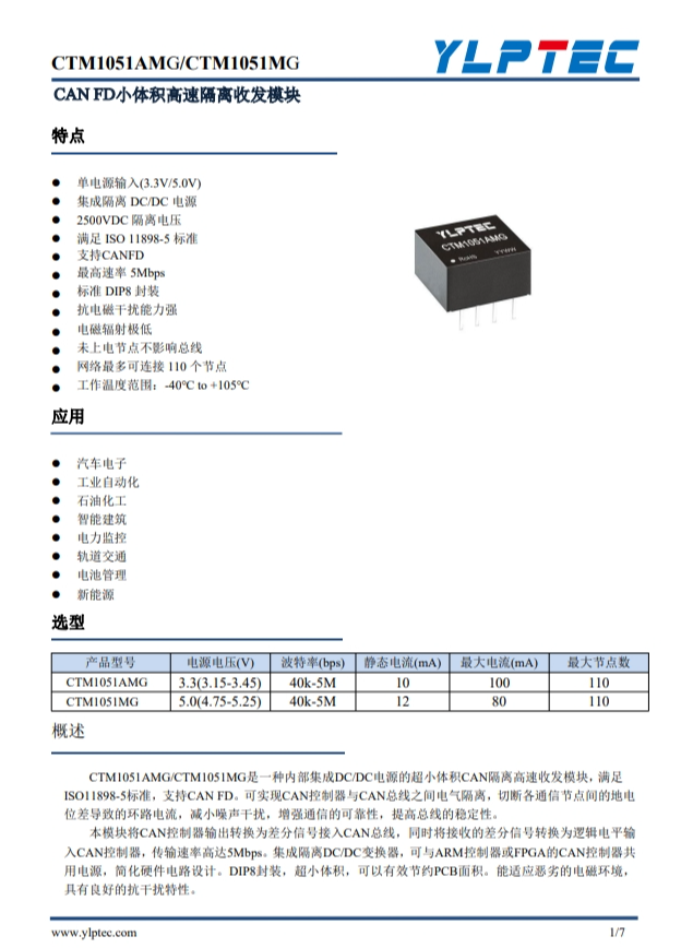 CTM1051AMG 超小體積CAN隔離高速收髮模塊 CTM1051AMG 超小體積CAN隔離高速收髮模塊