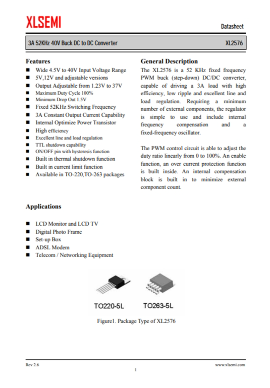 XL2576S-5.0E1 3A 52KHz 40V 降壓 DC-DC 轉(zhuǎn)換器 XL2576S-5.0E1 3A 52KHz 40V 降壓 DC-DC 轉(zhuǎn)換器