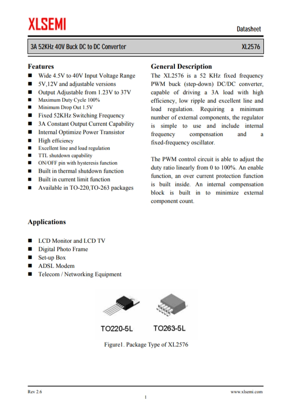 XL2576T-ADJE1 3A 52KHz 40V 降壓 DC-DC 轉(zhuǎn)換器 XL2576T-ADJE1 3A 52KHz 40V 降壓 DC-DC 轉(zhuǎn)換器