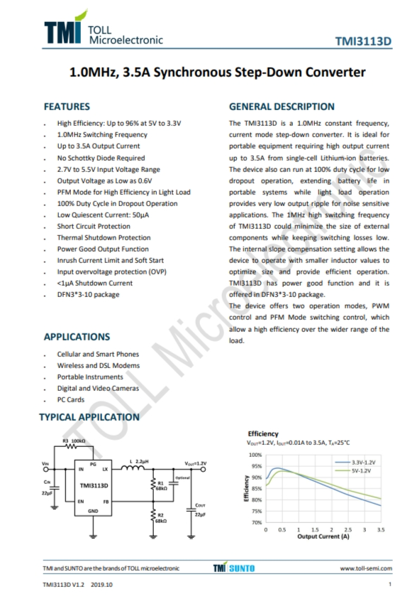 TMI3113D  1.0MHz、3.5A衕步降壓型轉(zhuǎn)換器