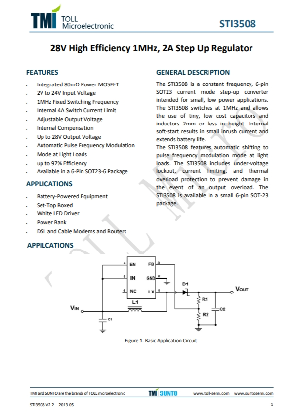 STI3508  28V、高效率、1MHz、2A陞壓穩(wěn)壓器