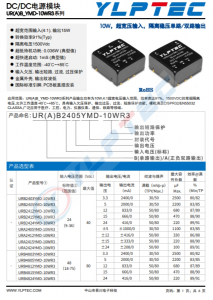 URB2409YMD-10WR3  10W，超寬壓輸入，隔離穩(wěn)壓單路/雙路輸出