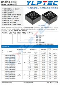URB2405YMD-6WR3  6W,超寬壓輸入,隔離穩(wěn)壓單路/雙路輸出
