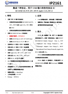 IP2161 集成 7 種協(xié)議、用於 USB 端口的快充協(xié)議 IC