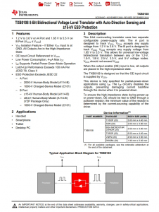 TXB0108RGYR   具有自動方向感應(yīng)和 +/-15kV ESD 保護(hù)的 8 位雙向電壓電平轉(zhuǎn)換器